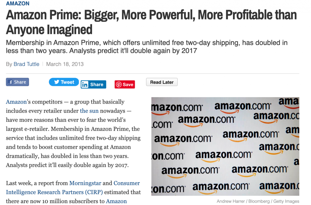 Amazon Prime incentive marketing example