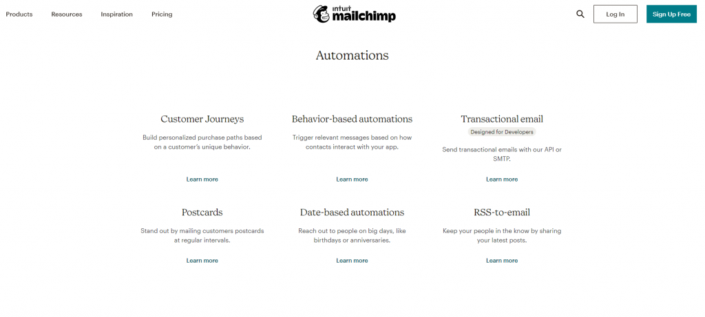 Mailchimp features screenshot