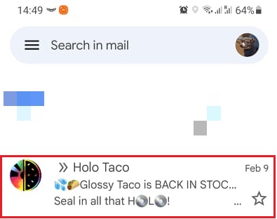 Pre-header text example Holo Taco