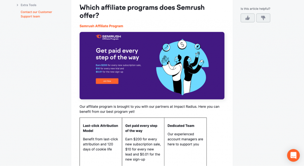 SEMrush high-ticket affiliate marketing program example