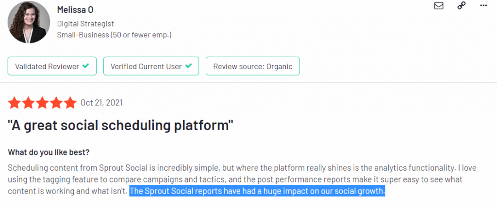 Sprout Social reporting feature review G2
