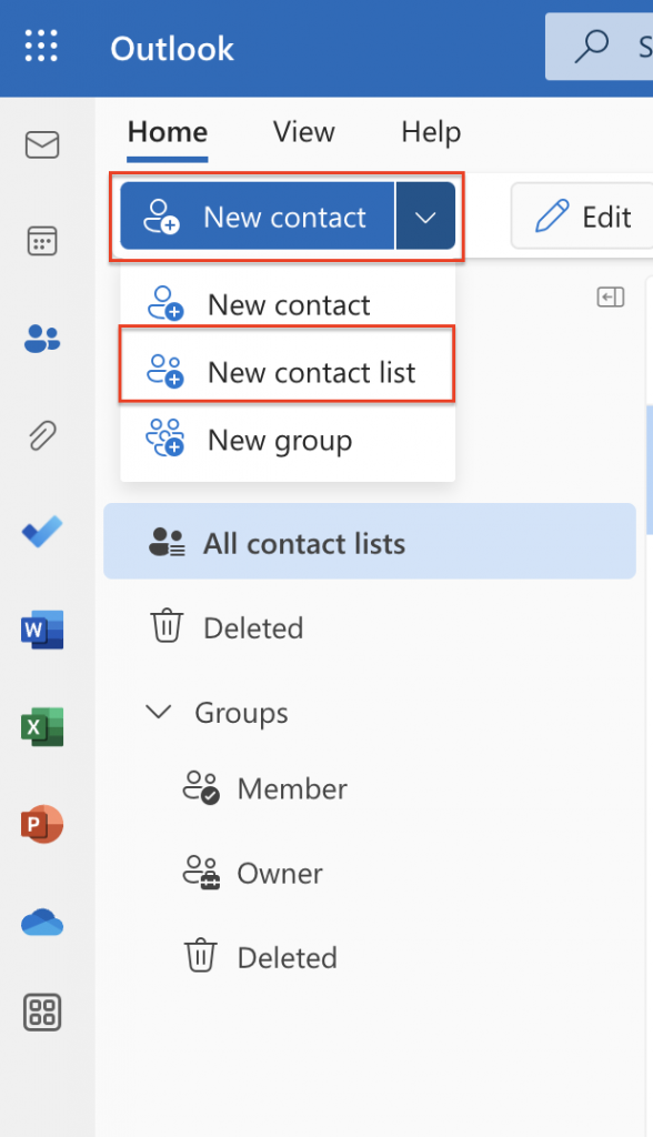 Creating contact list in Outlook