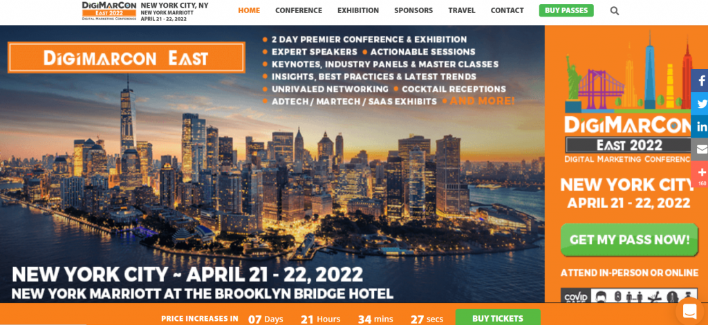 DigiMarCon East conference homepage screenshot