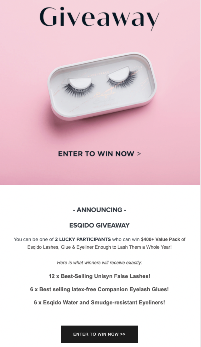 Esqido giveaway email example