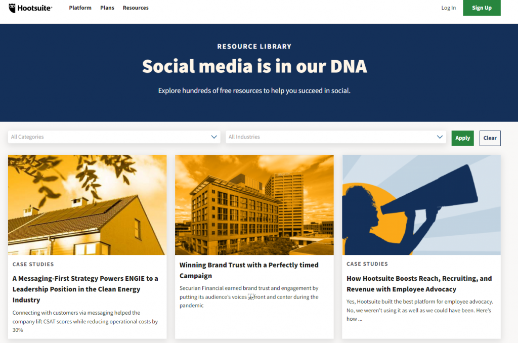 Hootsuite case study library screenshot
