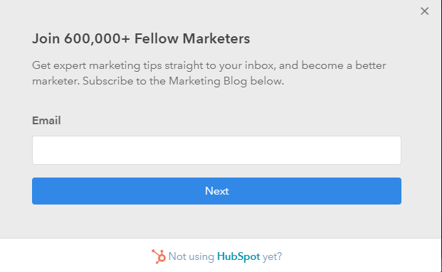 HubSpot newsletter subscription form screenshot