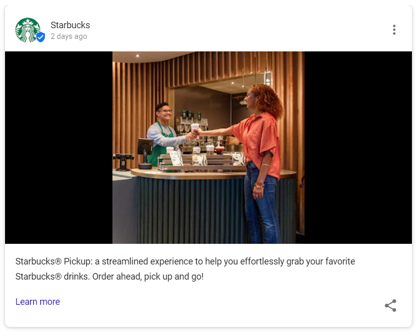Starbucks google business profile to drive website traffic