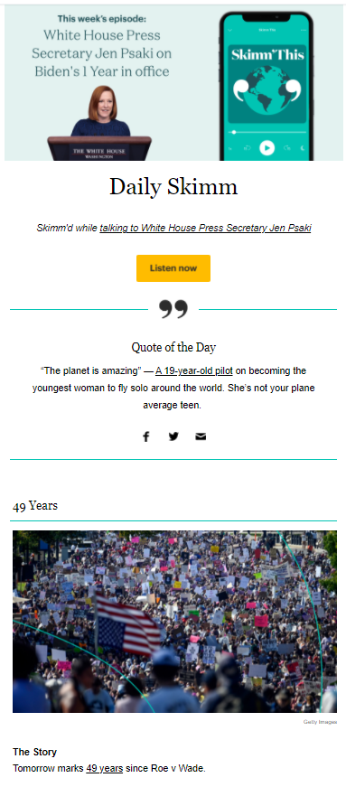 TheSkimm email newsletter example