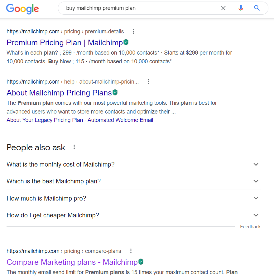 Transactional search intent example from Google