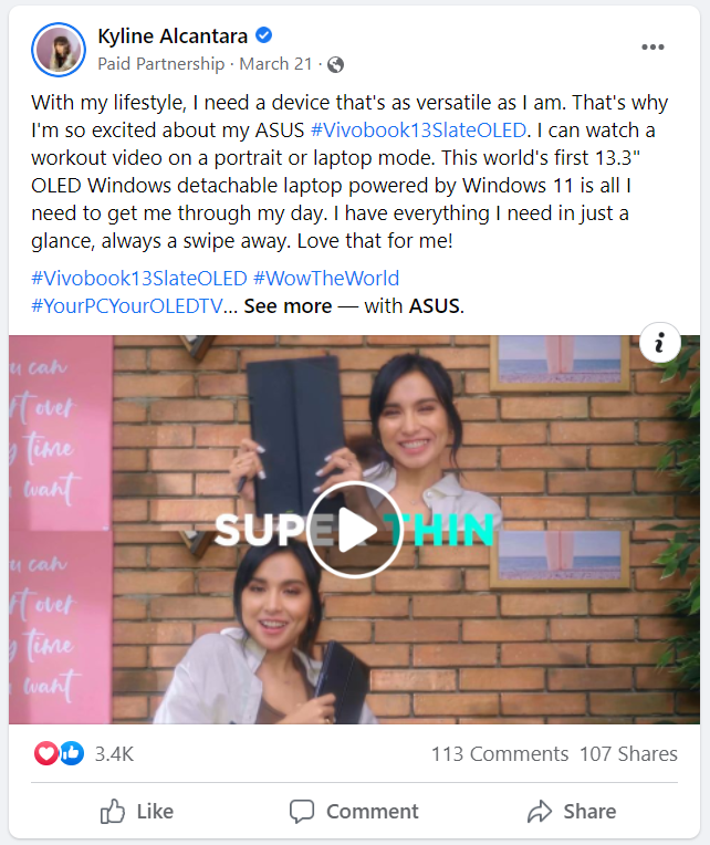 ASUS Facebook influencer marketing campaign example