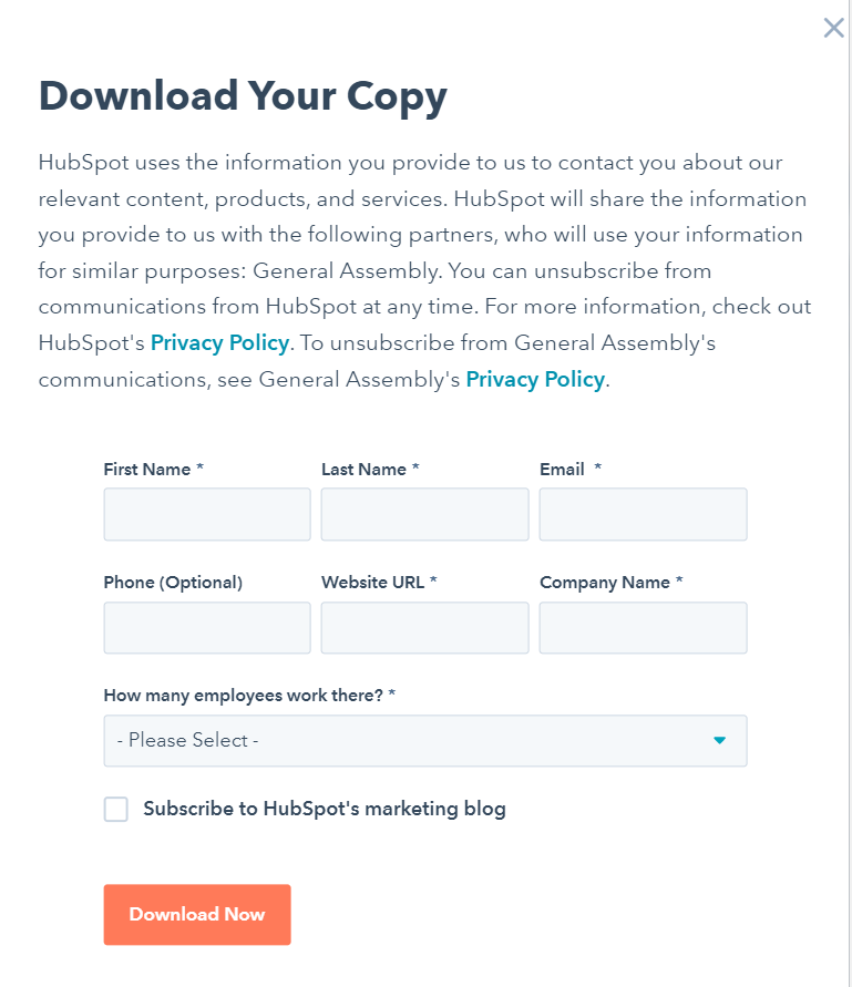 HubSpot Gated content lead generation from example