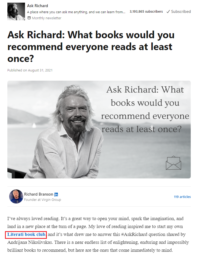 Richard Branson thought leadership sponsored content example