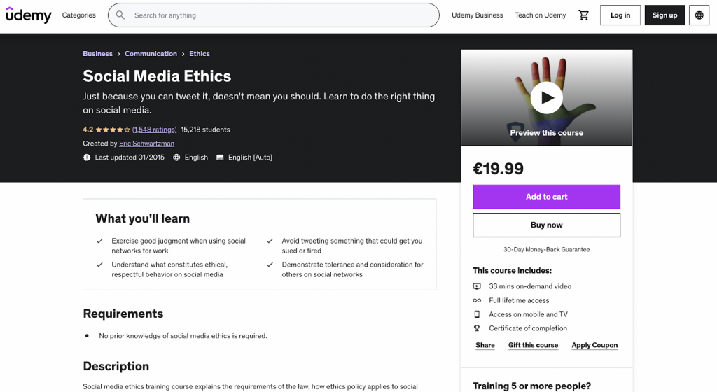 ocial media ethics course by Udemy