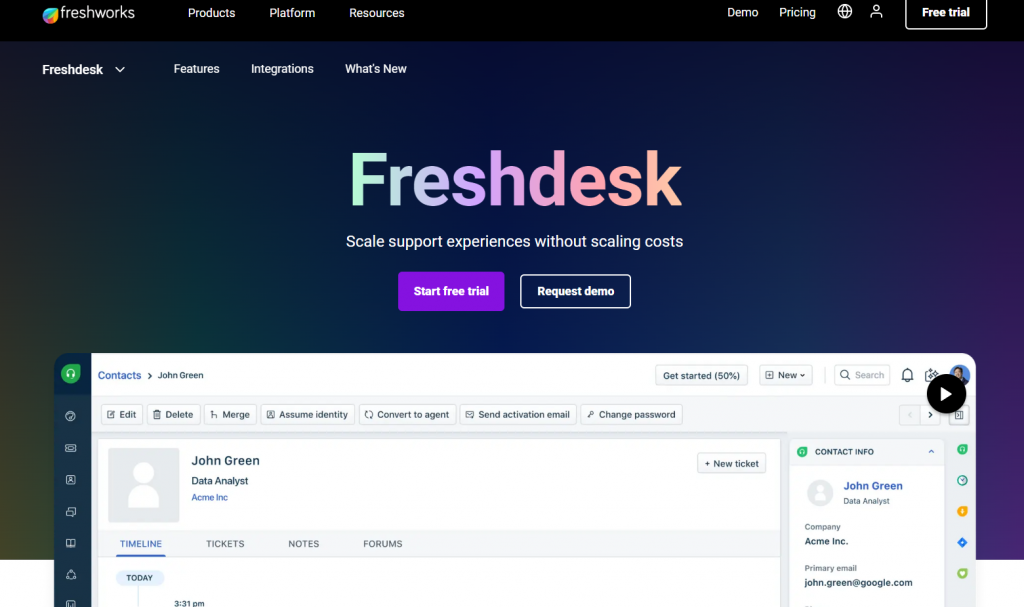 Freshdesk updated homepage screenshot