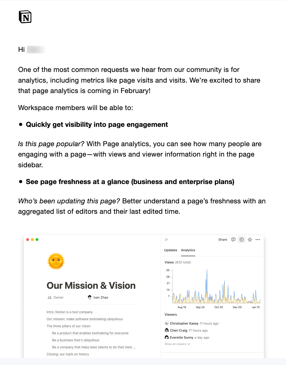Product update email from Notion
