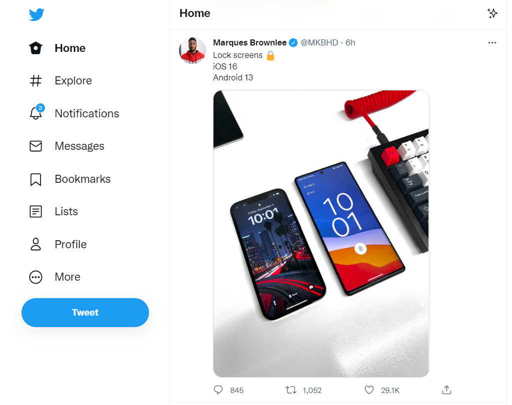 Marques Brownlee tweet example of user-relevant dynamic content