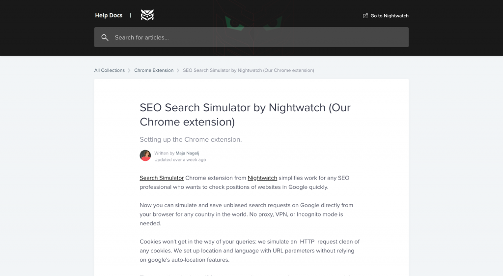 Nightwatch SEO Chrome extension homepage screenshot
