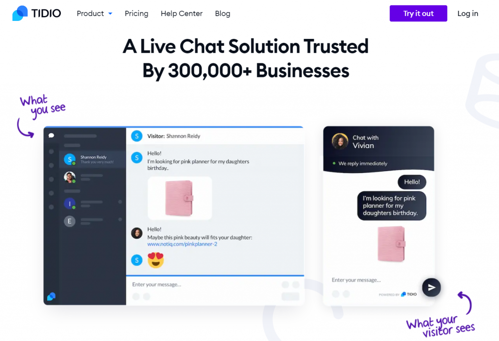 tidio livechat landing page
